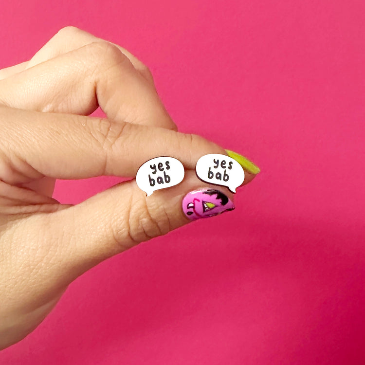 SUPER SECONDS Yes Bab Brummie Slang Stud Earrings