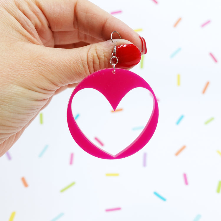 SUPER SECONDS Pink Heart Circle Dangle Earrings